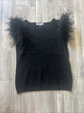 Milano Black Feather-Trim Knit Tank